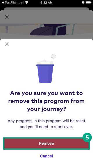 Remove program from journey confirmation screen