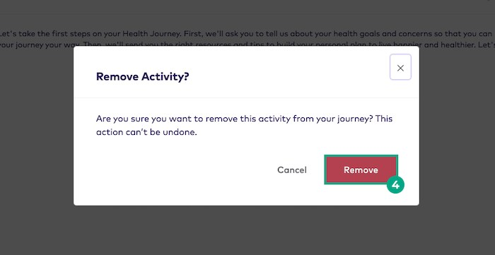 Remove activity confirmation pop-up with the remove button highlighted