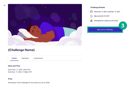 Challenge details screen with sign up to challenge button highlighted