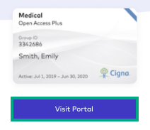 wallet card screen with visit portal button highlighted