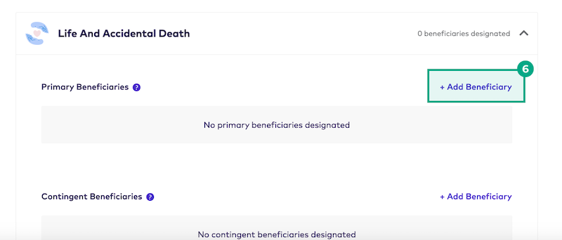 Designating Beneficiaries page on the League website with the Add Beneficiary button highlighted