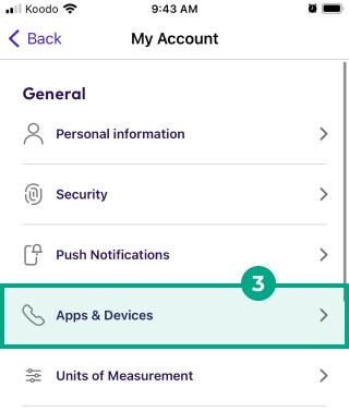 Apps and devices button highlighted in the My Account menu