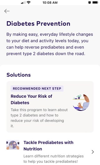 Screen showing the details of the diabetes prevention solutions