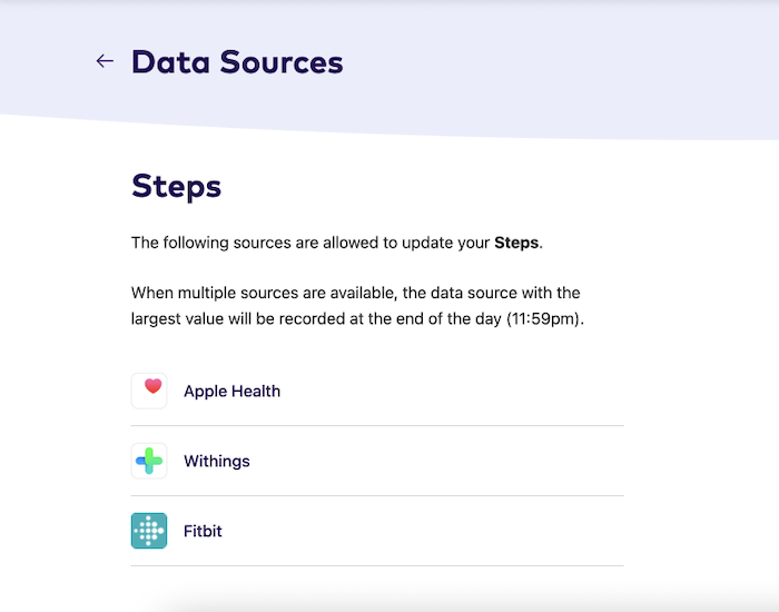 screen showing possible data sources for the selected data point