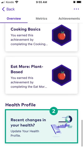 Recent changes in your health button highlighted under health profile in the overview tab