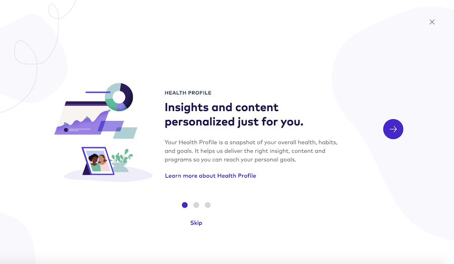 Onboarding screen for the Health Profile on the League website