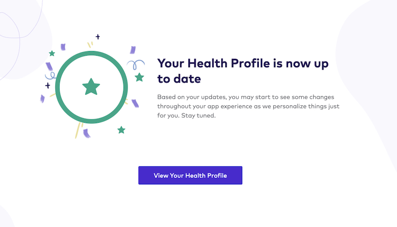 Edit Health Profile confirmation screen on the League website